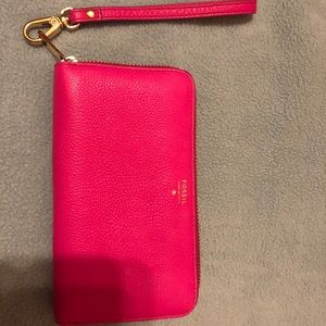 Fossil brand hot neon pink wallet with wristlet